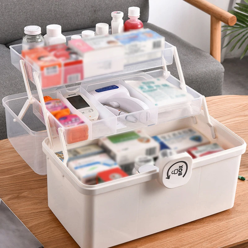 Clear Large Capacity Family Medicine Organizer Box Portable First Aid Kit Medicine Storage Container Family Emergency Kit Box