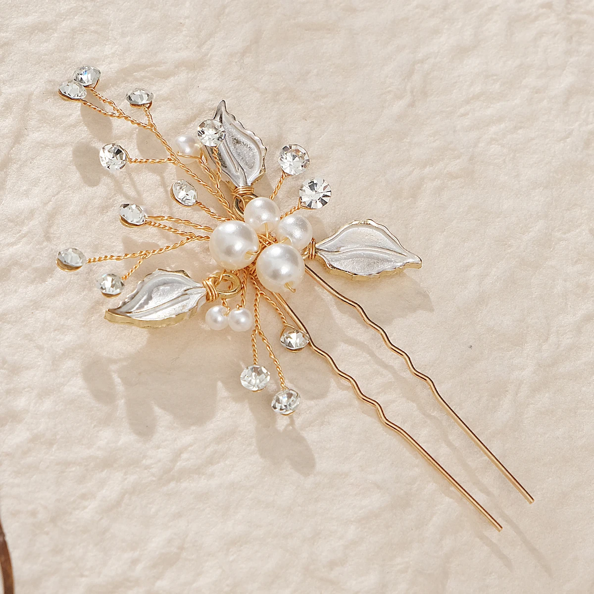 Women Flower Hairpin Stick Wedding Bridal Crystal Pearl Hairpin U Shaped Hair Clip Barrettes Hair Accessories Wholesale