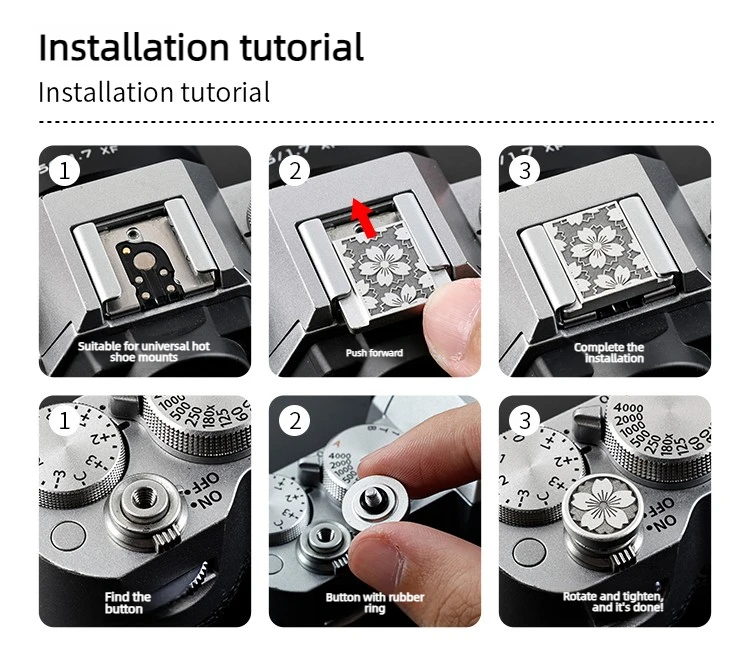 Kamera-Metall-Blitzschuhabdeckung passend für Fuji XT3 XT10 XT20 XT50 X100V X100VI XT30II XT30III mit Gewindeanschluss für Auslöserknopf-Zubehör – Detail 2