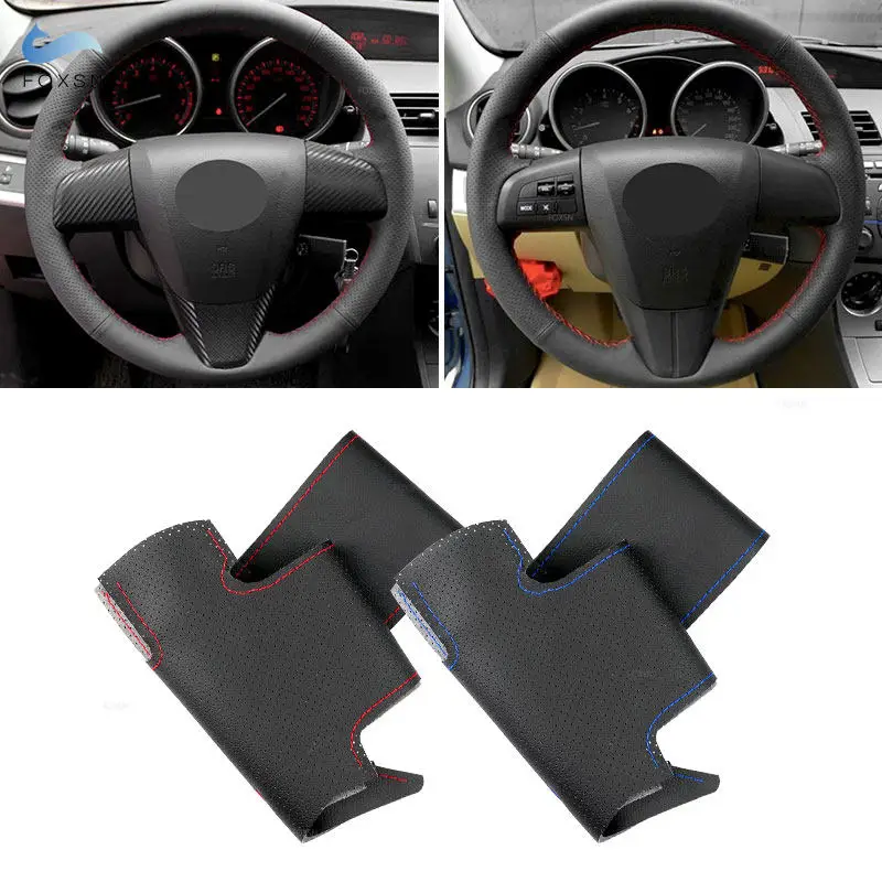 Braids on Car Steering Wheel For Mazda 3 2011 2012 2013 2014 2015 2016 2017 Perforated Microfiber Leather Cover Trim Accessories