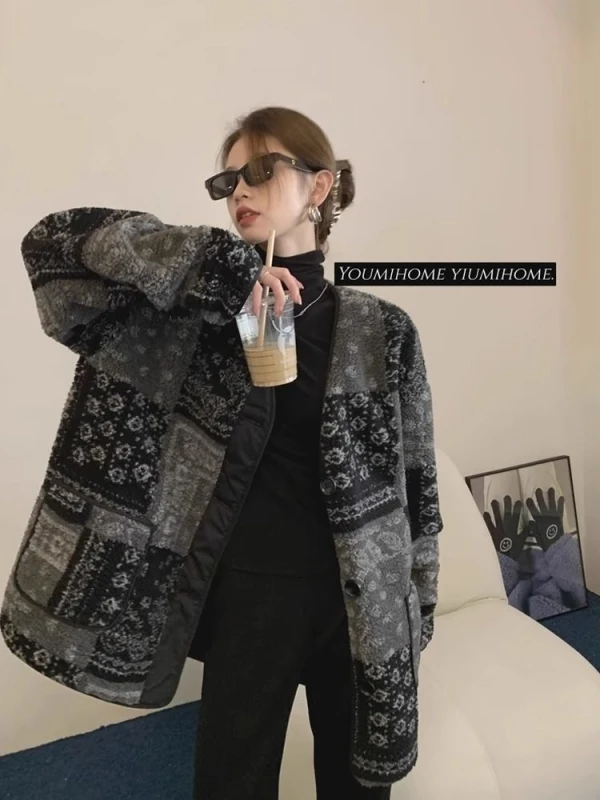 

plus Size 300 Pounds Korean Retro V-Neck Knitted Open Cardigan Outerwear Unisex Autumn Winter Warm Loose Versatile Jacket