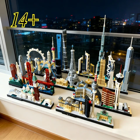 Treze Conjuntos de Modelos de Cidades 21043 21026, Conjuntos de Blocos de Montar Adequados para Presentes de Aniversário, Não Compatíveis com Partículas Lego.