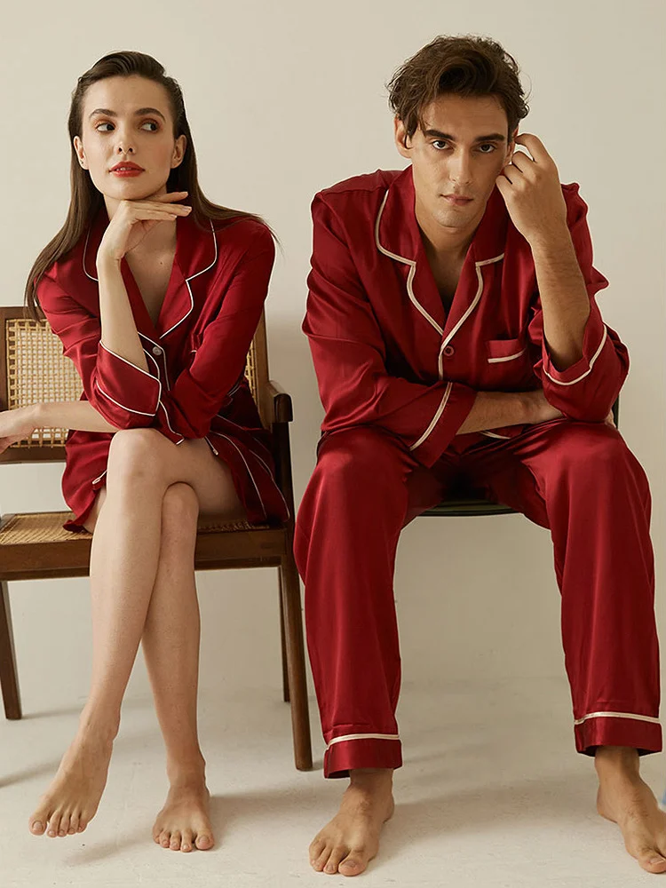 

Пижамный комплект для мужчин и женщин, Роскошная красная пижама из 100% шелка, свадебный подарок, высококачественная одежда для сна, лето 2022, домашняя одежда для спальни 2XL