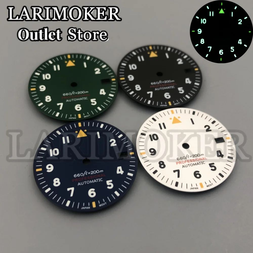 LARIMOKER 29mm Watch Dial Watch Accessories White Black Bule Green fit NH35 movement Watch hands set Yellow sign Luminous