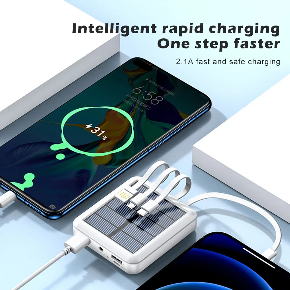 10000/20000mAh Solar Power Bank Portable Charger For Mobile Phone Heating Vest Jacket Built-in Cable Fast Charging With LED Lamp