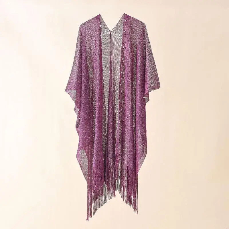 

Women Swimsuit Cover Ups with Loose Sleeve Tassel Shawl Beach Dress Robe Beachwear Shawl Beach Suit Cover-ups 157D