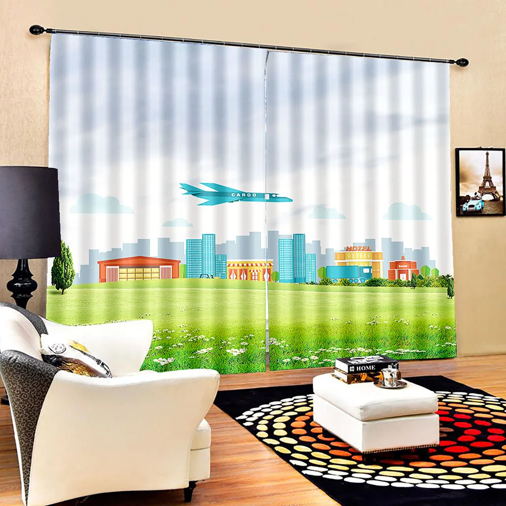 Customized 3d curtains simple and fresh modern green scenery curtains Thickened blackout curtains