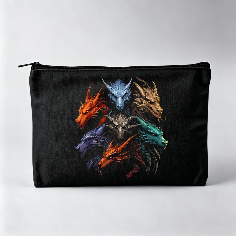 Women's Fantasy Dragon Head Print Makeup Bag, Zipper Cosmetic Pouch for Daily Use