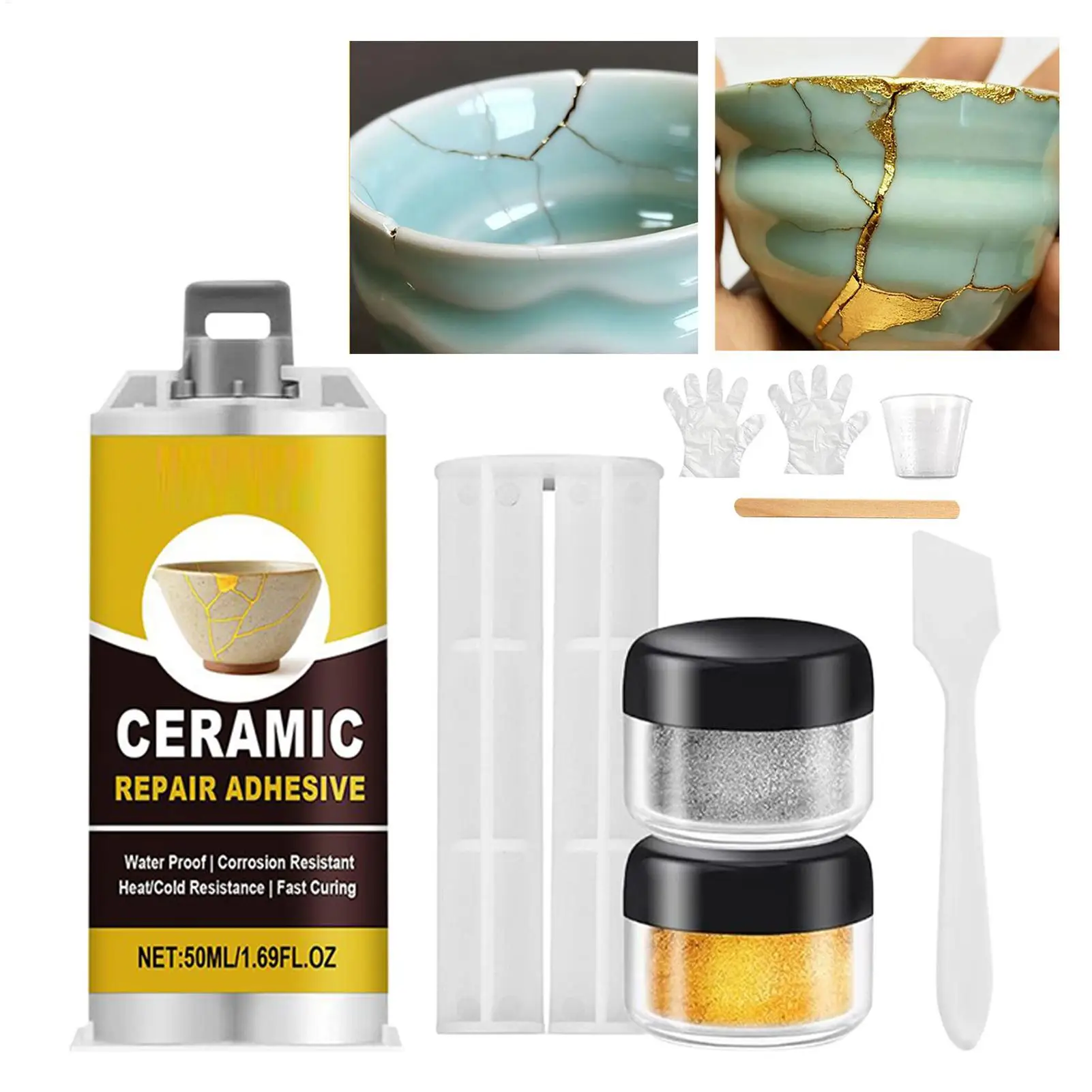 Pottery Repair Kit Food Safe Fix Adhesive Crack Repair Kit for Bowl Saucer Vase Sculpture Plate Model Ornament