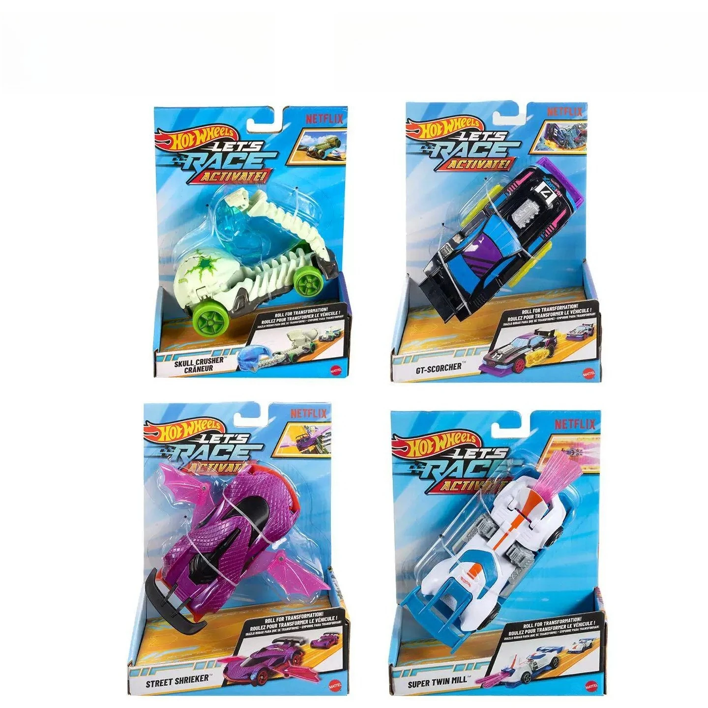 Coche Original Hot Wheels Let's Race Activate, Juguetes a Escala 1/64, Modelo de Vehículo Skull Crusher Craneur GT Scorcher Shark Bite, Regalo