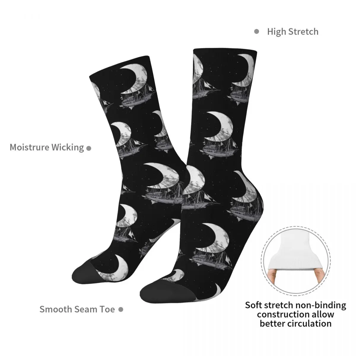 Moon Ship Socks Harajuku Super Soft Stockings All Season Long Socks Accessories for Man's Woman's Birthday Present