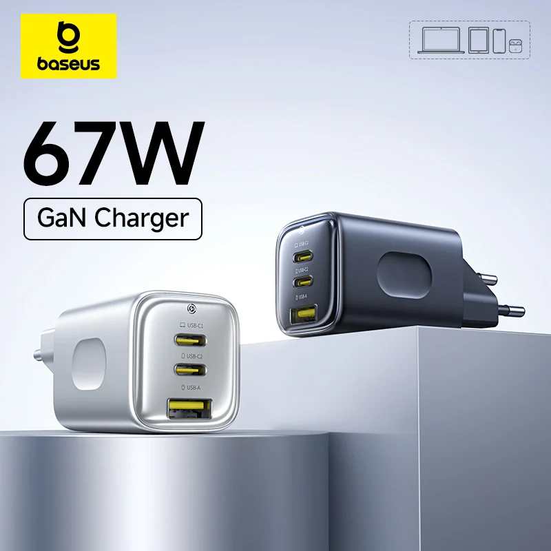 Baseus 67W GaN chargeur Mini USB C chargeur rapide chargeur de téléphone à charge rapide pour iPhone 17 16 chargeur de voyage Portable pour ordinateurs portables