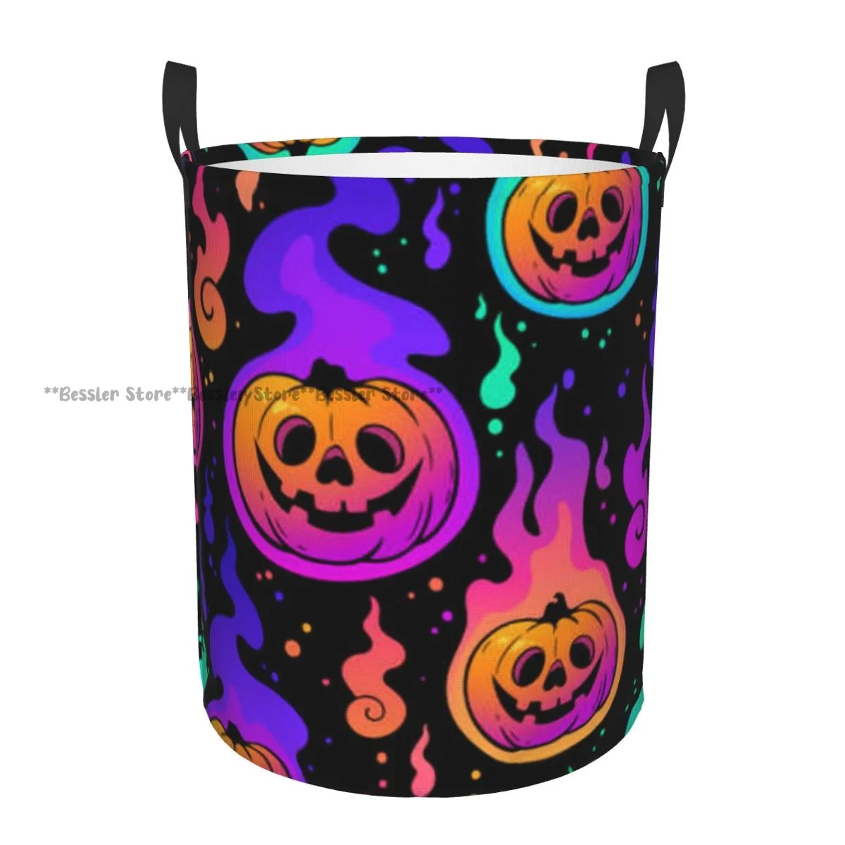 Dirty Laundry Basket Pumpkins Burning With Colorful Flames Folding Clothing Storage Bucket