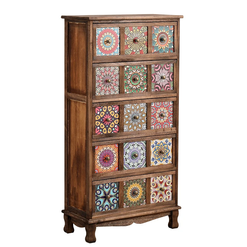 

Винтажный шкаф для хранения из цельного дерева, окрашенный многослойный шкафчик для гостиной, сундук, ящик для балкона, шкаф для спальни