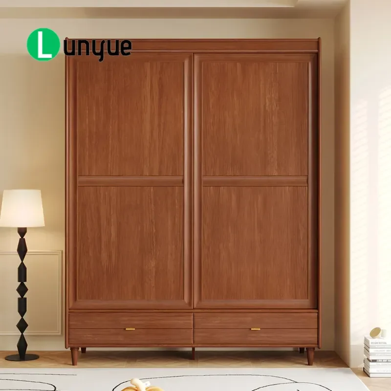 Japanese Style Solid Wood Wardrobe Retro Sliding Door Storage Locker For Master Bedroom Home Use Homestay Furniture