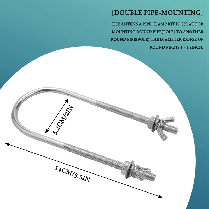 Pince de mât à Double antenne, bloc de mâchoire en V avec boulons en U, Kit de support de montage de mât à mât robuste pour télévision, CB,Ham