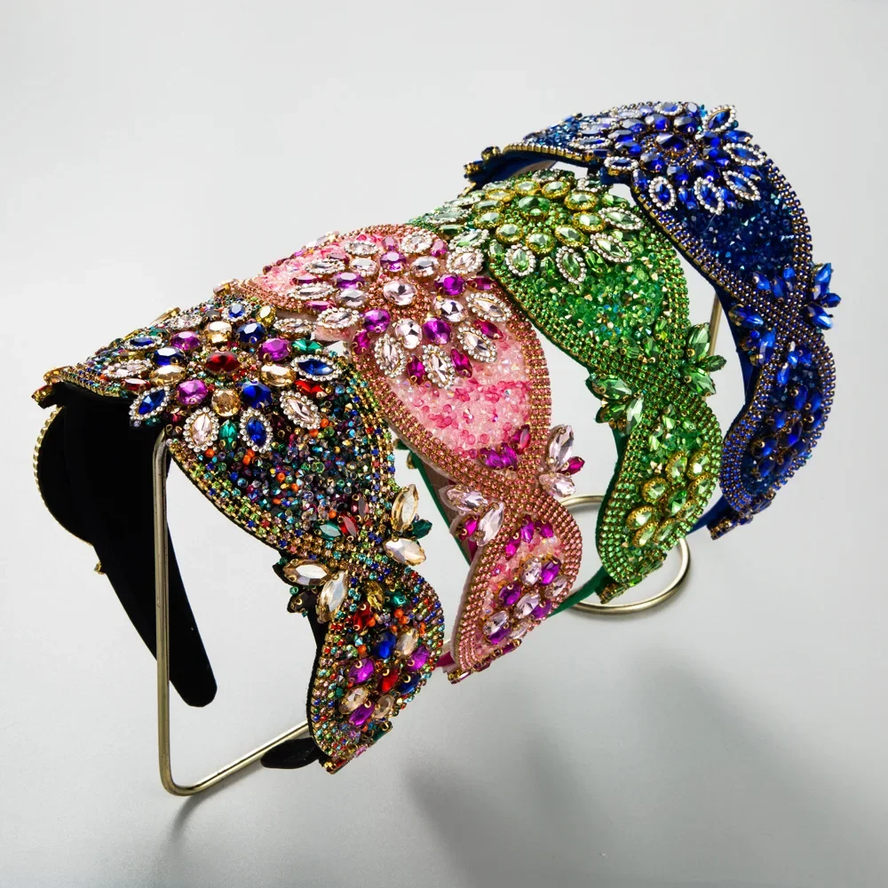 

Exquisite Full Rhinestone Headband Hollow Wave Edge Hair Hoop Multi Color Gem Jeweled Tiara Bridal Wedding Accessories