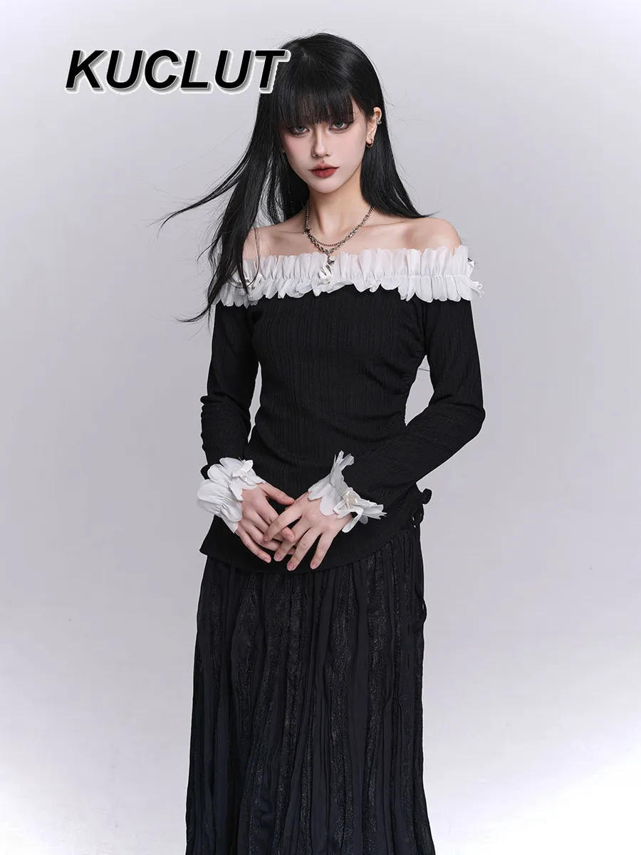 

Модная женская футболка в стиле Y2K с открытыми плечами, новинка 2026 года, для девушек, весна-осень, с длинным рукавом, повседневная, стильная