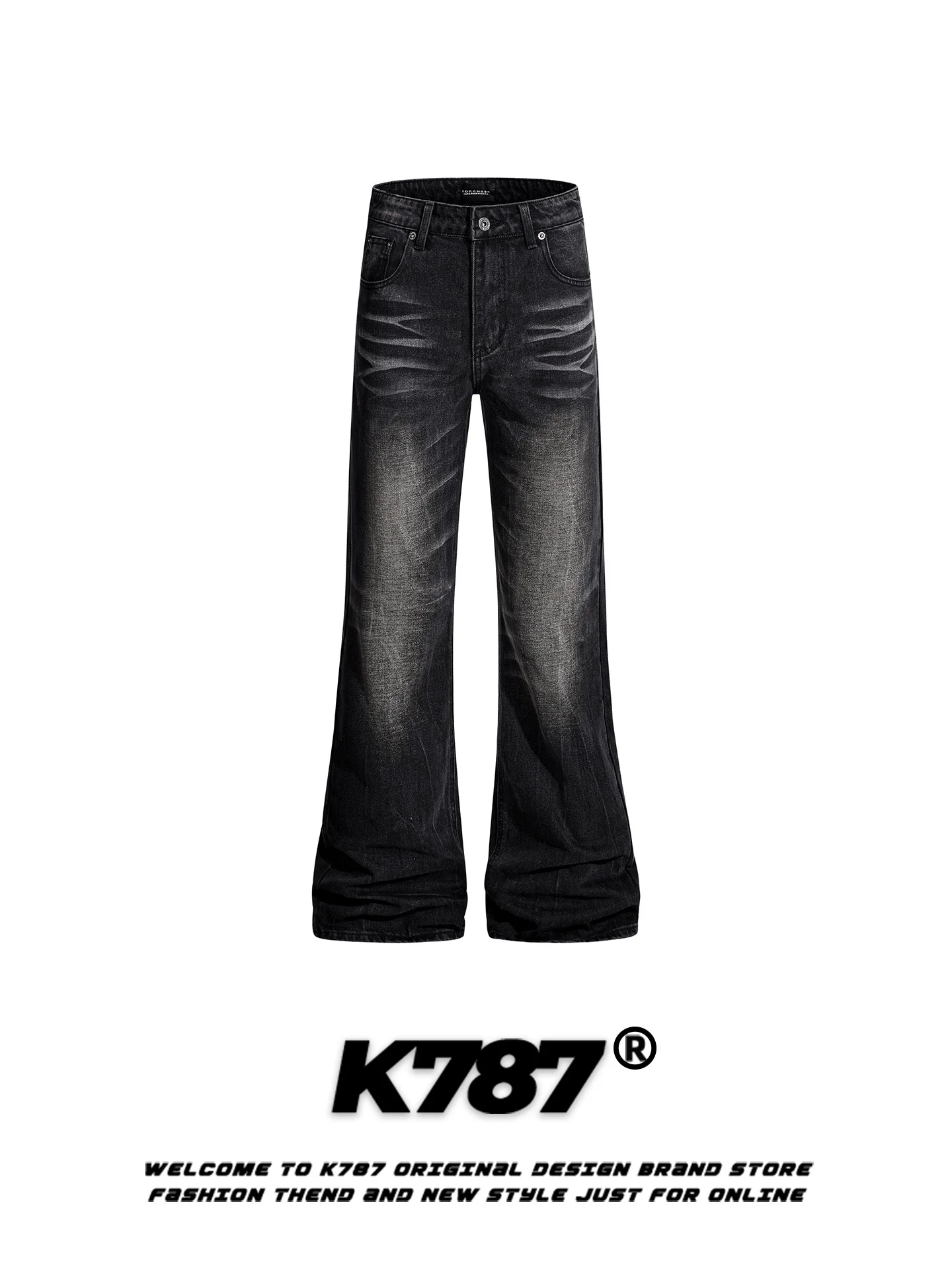 

K787 American Retro Faded White Jeans Loose Wide Leg High Waist Street Sle Men's Casual Pants Cotton Blend Autumn Wear