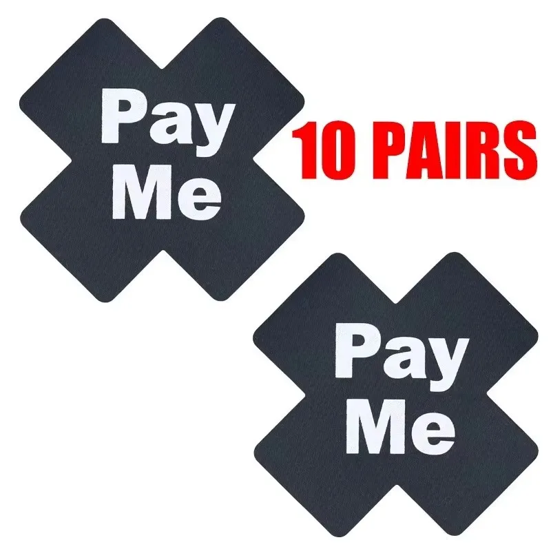 10 زوج/وحدة المرأة مثير أسود أبيض رسالة الصليب الحلمة غطاء المتاح ملصقات الثدي بالجملة فطائر اللحم الصدرية غير مرئية #1