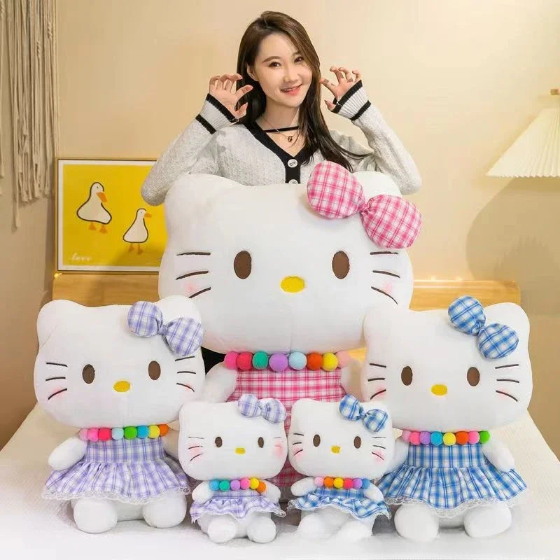 85CM Super Big Size Sanrio Cartoon Gonna scozzese HelloKitty Peluche Bambola Peluche Regalo di compleanno per bambini Giocattoli dei cartoni animati