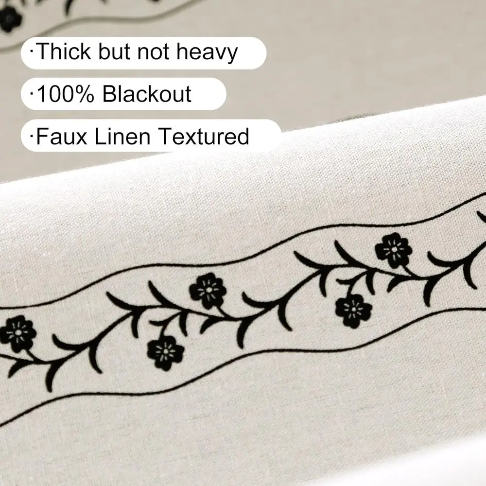 ستائر حرارية معتمة على شكل زهور 96، طراز المزرعة البوهيمية، نمط أبيض وأسود، لغرف النوم وغرف المعيشة