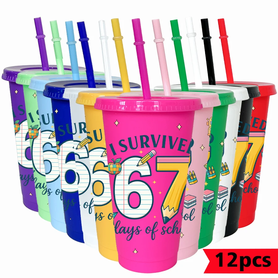 

12Pcs/lot 67 Series Pencils Stars 26oz Colorful Plastic Tumbler Birthday Party Drinkware Homecoming Water Cup