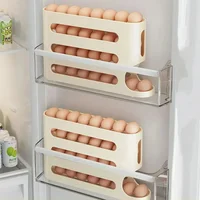 4-Layer Slide Egg Storage Box, Automatic Rolling Egg Dispenser, Large Capacity Refrigerator Side Door Organizer for Kitchen 4