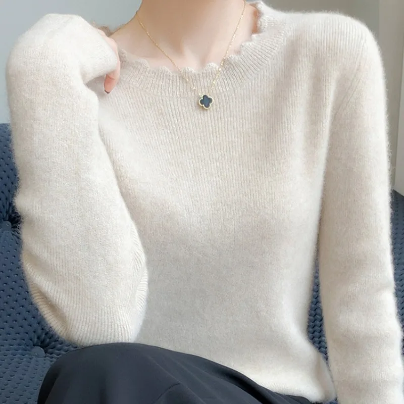 AOSSVIAO 2026 Herbst Winter O-Ausschnitt Vielseitige Pullover Lässiger Einfarbiger Kragenpullover Damen Gestrickter Schlanker Pullover Langarm-Oberteil