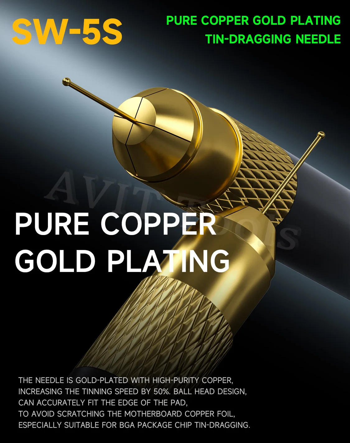 Mekanik SW-5S Timah Menyeret Jarum Berlapis Emas Konektor FPC Reballing Solder dengan 5 Bar Cepat Tinning Serat Karbon Pemegang Set