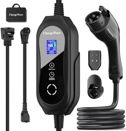 

Портативное зарядное устройство для электромобилей, уровни 1 и 2, 16А, 110-240В, кабель 7,6 м, вилка NEMA 6-20 + адаптер 5-15, регулируемое, для электромобилей J1772