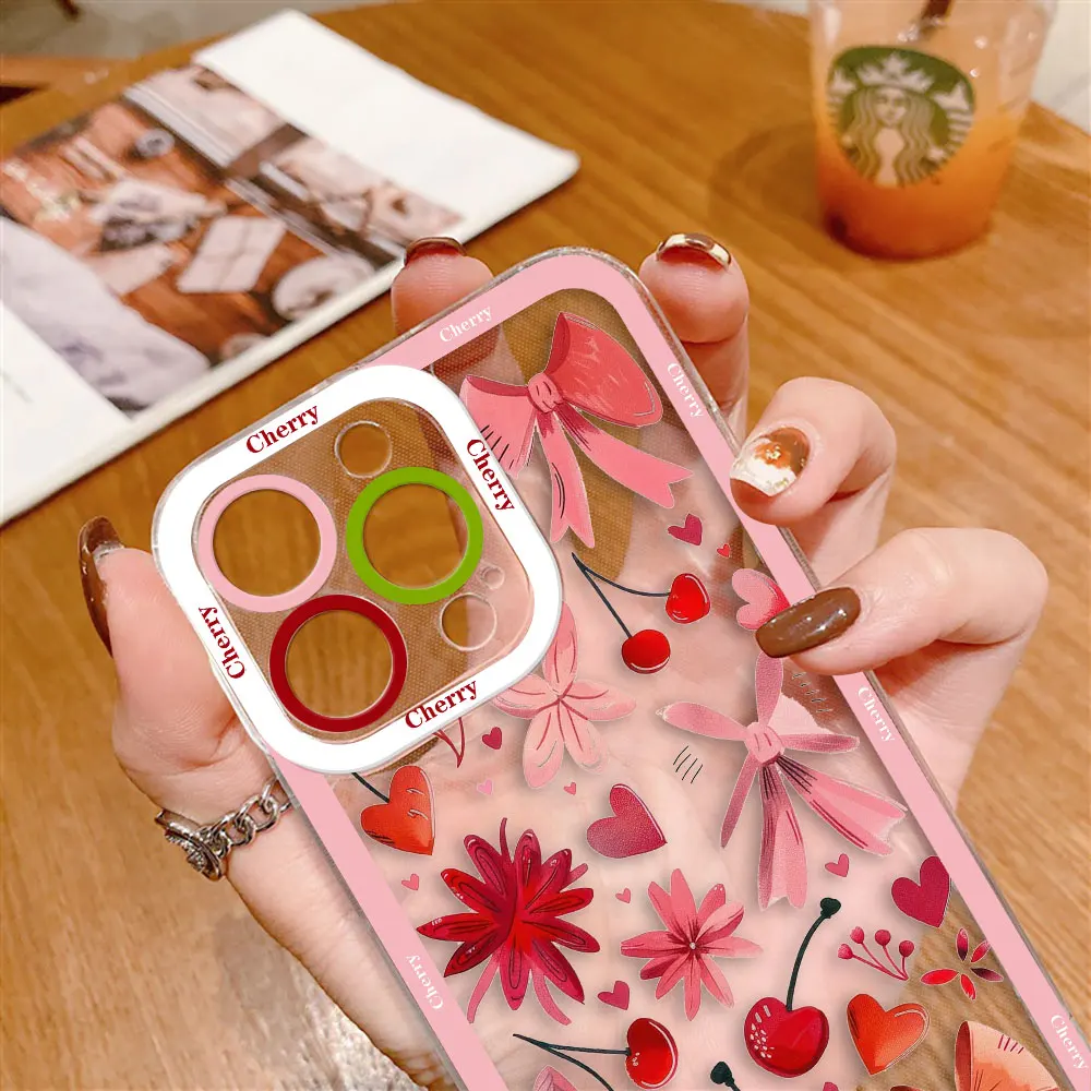 Clear Phone Case For Xiaomi 15 15T 11 LITE 11T POCO X7 X6 X5 X4 X3 GT F3 F5 M7 M6 M4 M3 TPU Case Funda Cover Sweet Little Cherry