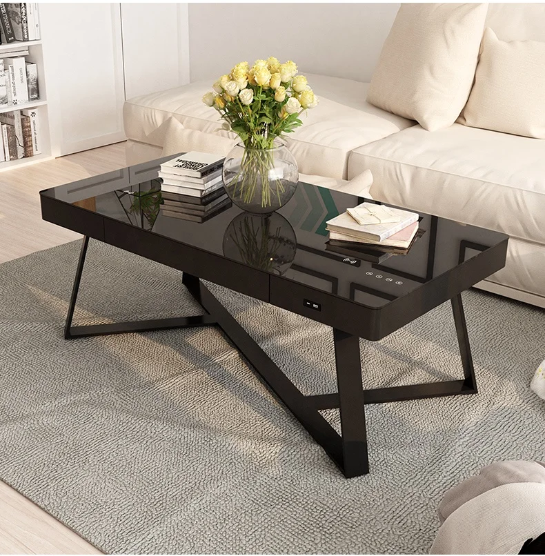 Modern Smart Audio Side Table Tempered Glass Metal Frame Wireless Charging Speaker Coffee Table for Home Furniture Living Room