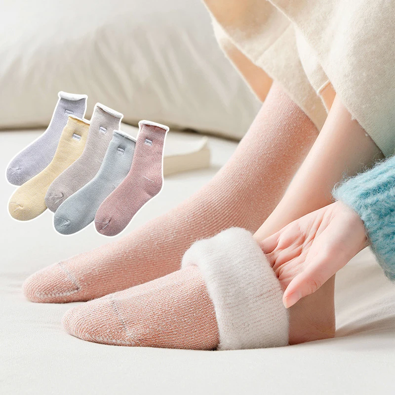 

1Pair Womens Winter Warm Socks Thermal Socks Wool Cashmere Coral Velvet Snow Sweet Soft Cotton Knitted Room Floor Sleep Sock