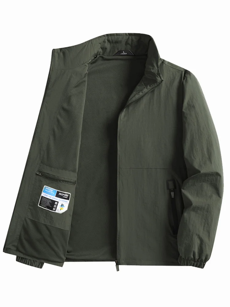 

Мужская летняя тонкая куртка для активного отдыха, повседневная, с воротником-стойкой, свободного кроя, больших размеров, с множеством карманов, для мужчин среднего и старшего возраста