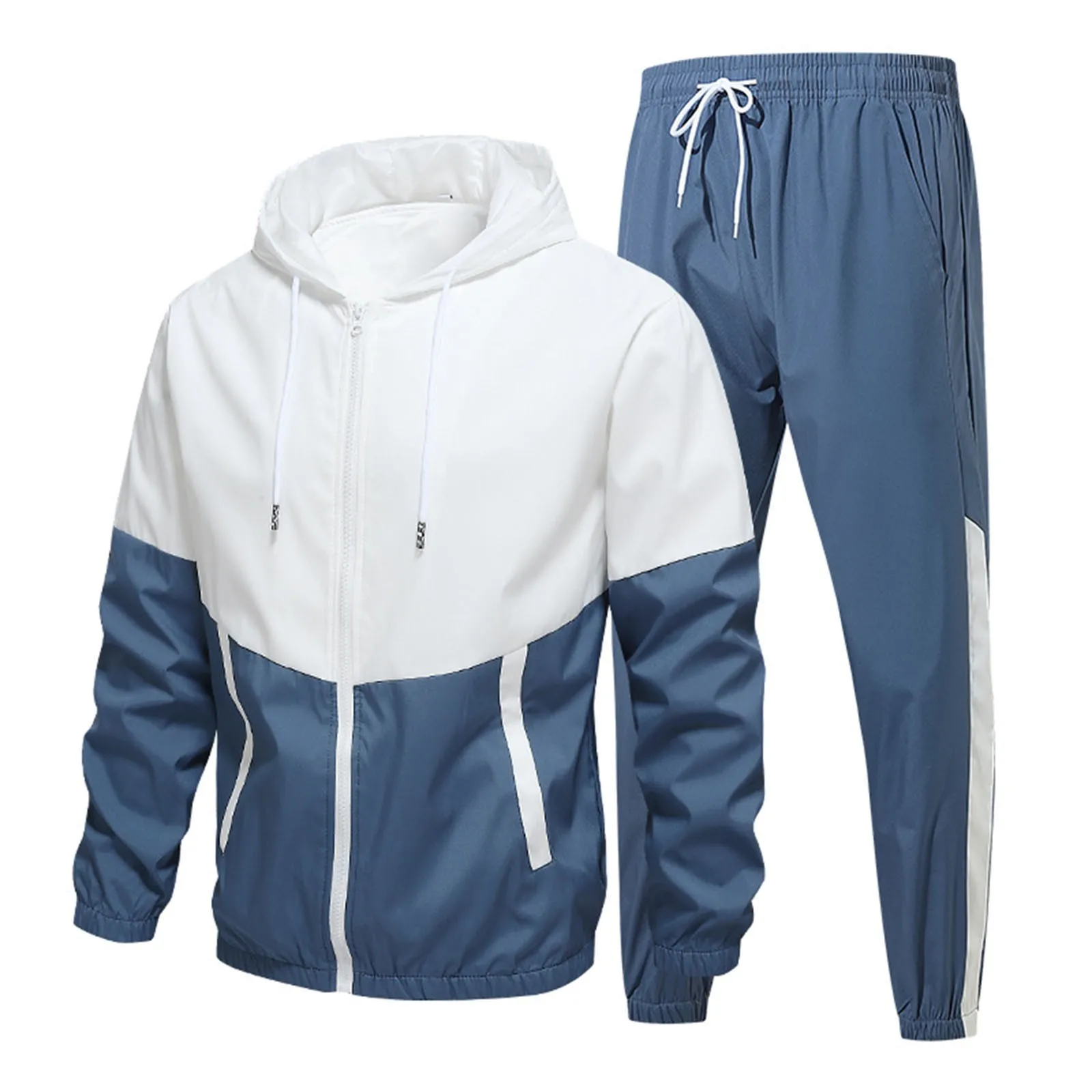 

Men'S And Women'S Spring And Autumn Running Couples Color Matching Sports Suit Casual Sports Hooded Cardigan + Sweatpants Suit