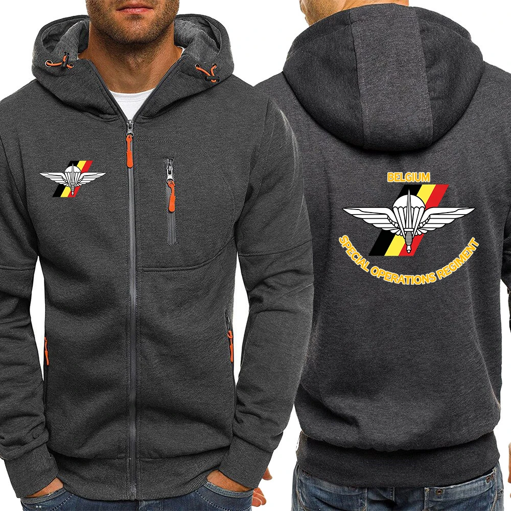 2026 Spring And Autumn Men's Daily Commute Hoodies Belgium Special Forces Special Operations Regiment Logo Print Premium Coat
