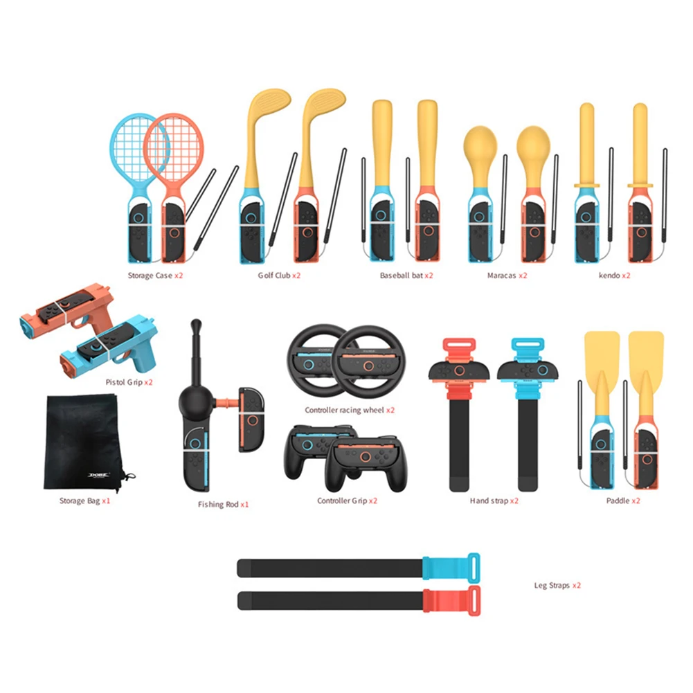 24-in-1 Family Accessories Bundle with Tennis Rackets Golf Clubs Soccer Leg Straps for Nintendo Switch2 Sports Games Kit