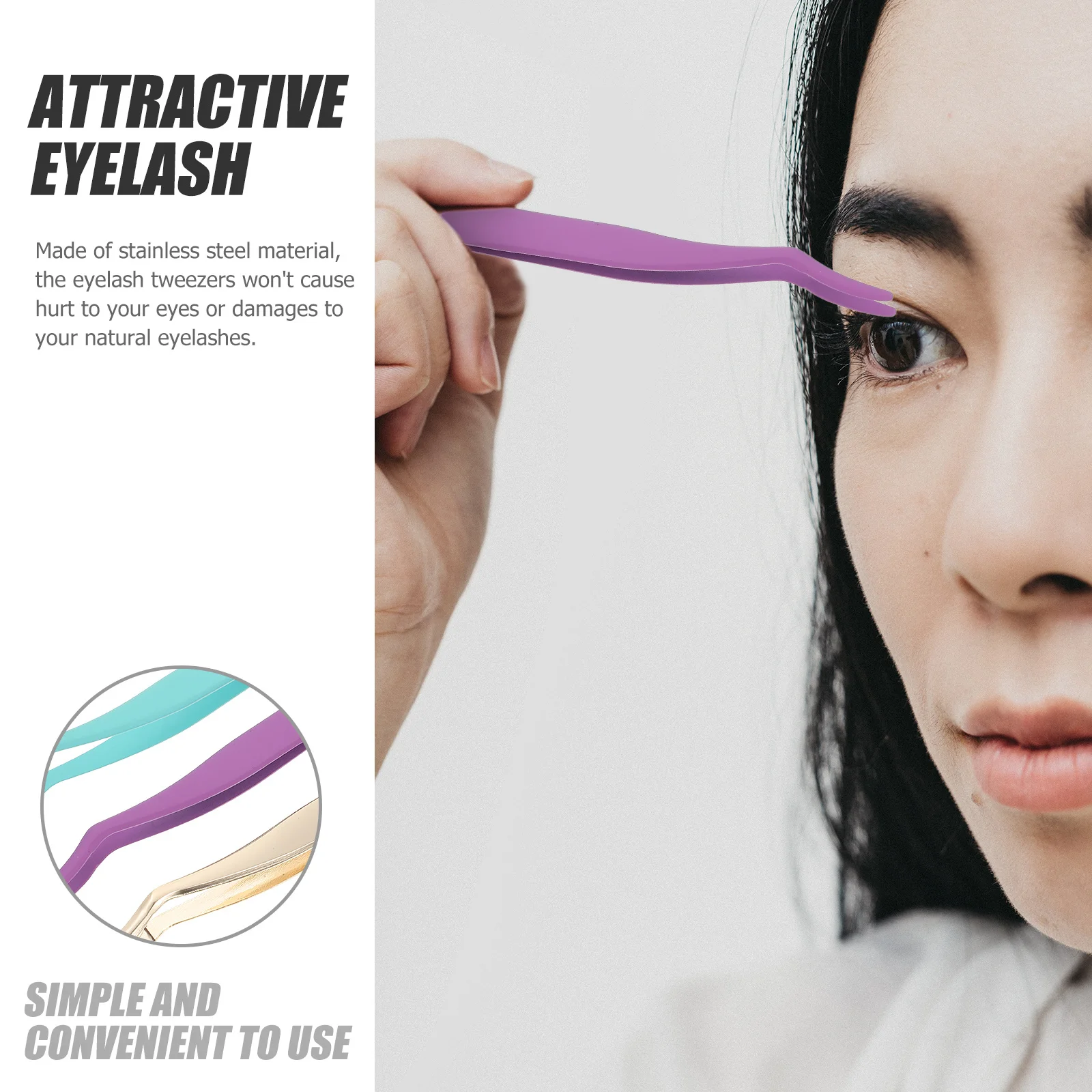 속눈썹 연장용 속눈썹 집게 3개, 인조 속눈썹 부착 도구, 속눈썹 제거 클립, 메이크업 도구