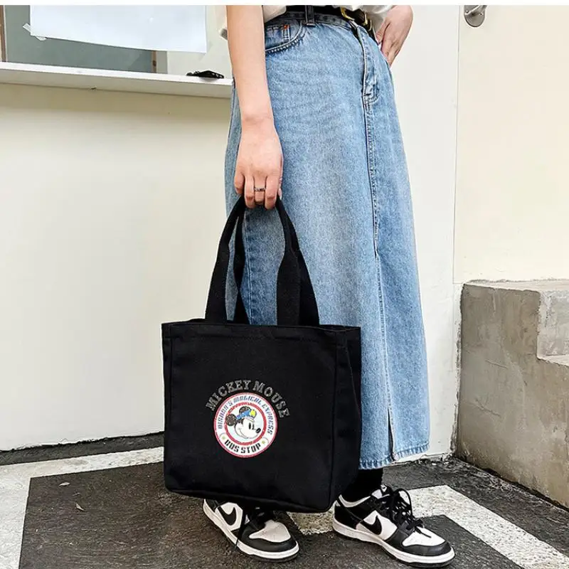 Disney Large Capacity Canva Bag Summer Casual Tote Bag Women One Shoulder Bag Portable Shopping Bag Girl Cartoon Mickey Tote