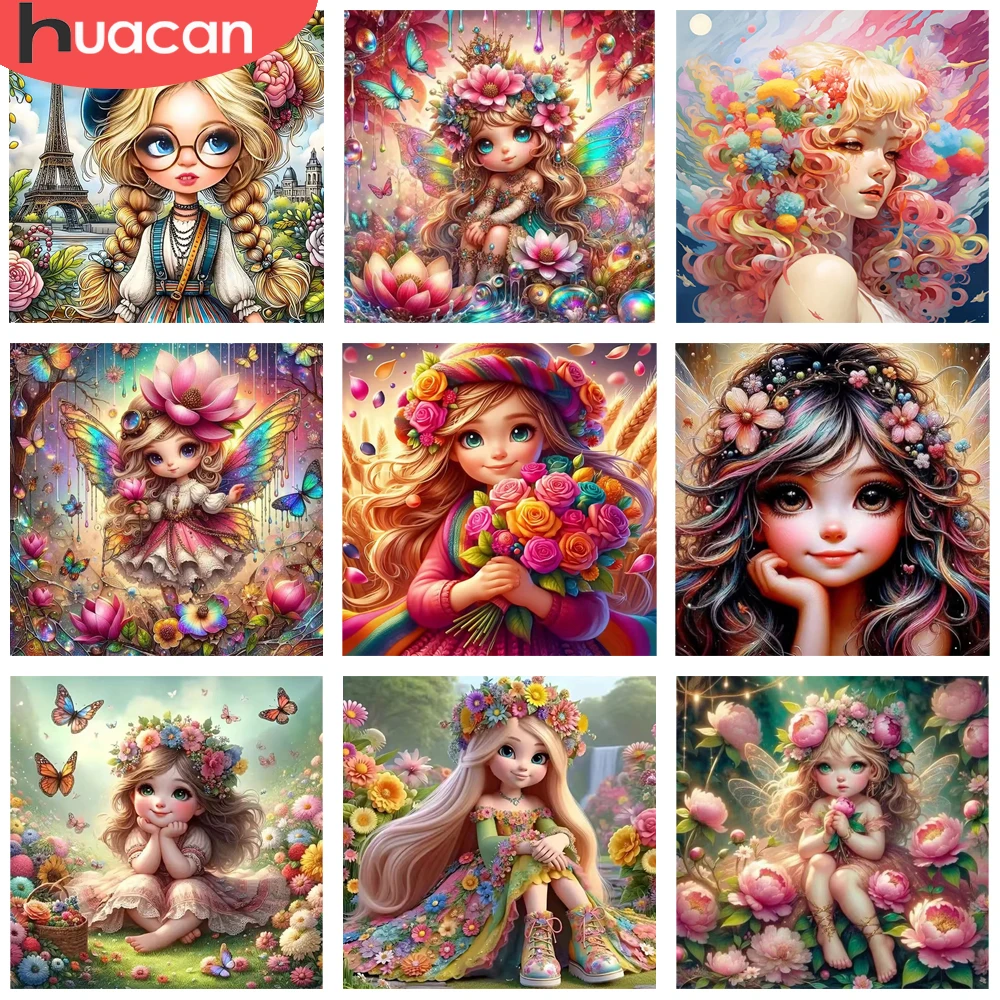 HUACAN Vollbohrer Diamant Mosaik Kit Mädchen Porträt Kreuzstich Diamant Malerei Rose Blume Dekoration für Zuhause