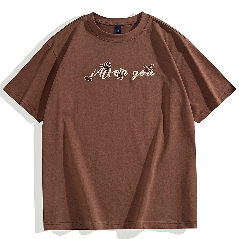 

100% cotton men's new summer vintage wash printed short-sleeved T-shirt casual loose 100% cotton T-shirt