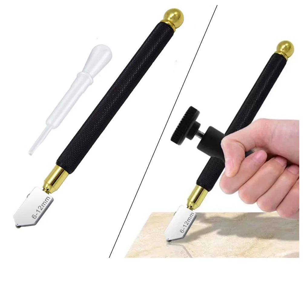 2pcs Emery Glass Cutter For Tiles Cutting Tools 6-12mm Cutter Head Pencil Style Carbide Tip DIY Glass Cutting Set Accessories