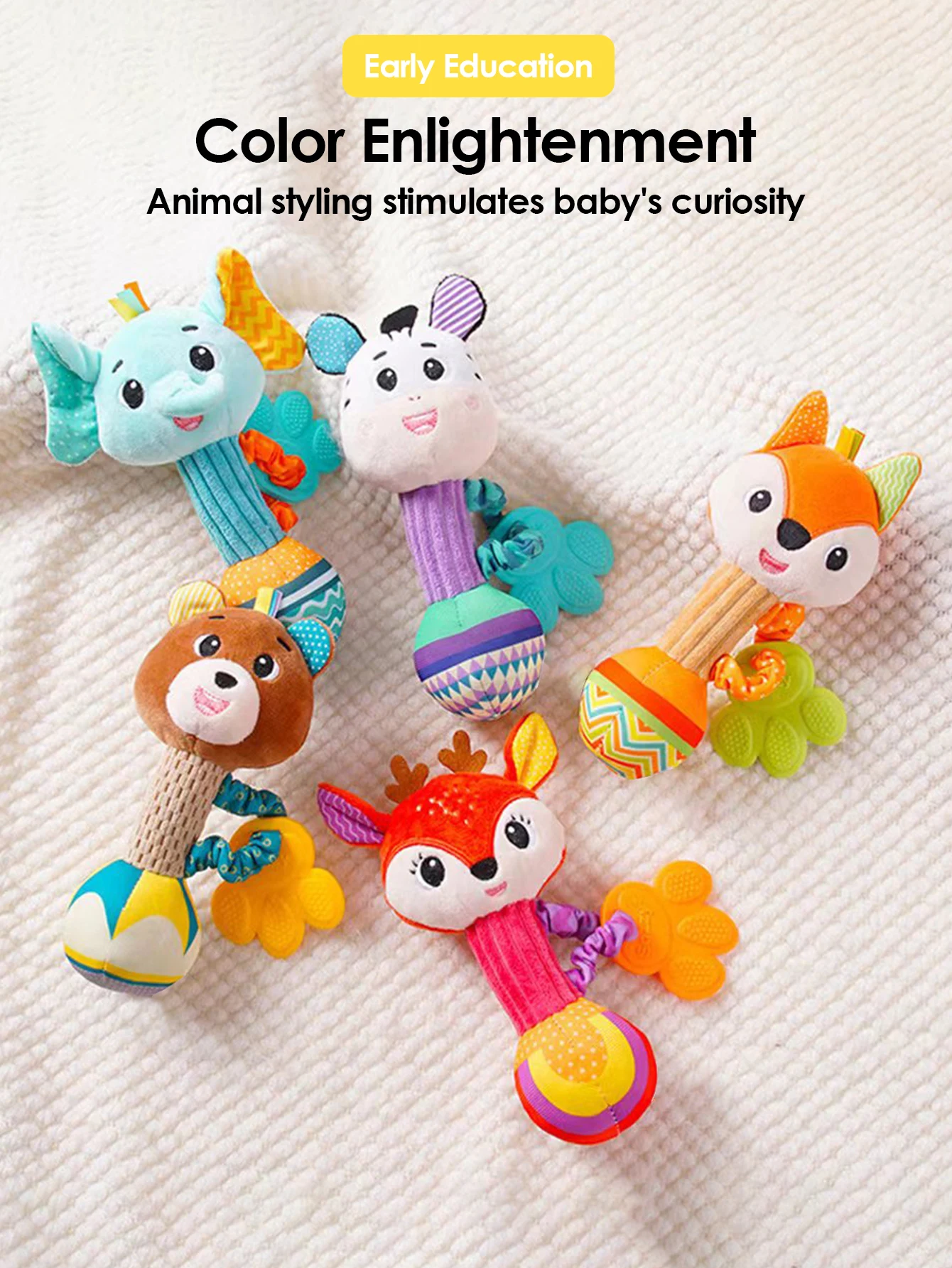 1pcs 0-6 months Dental Gum Hand Grip Plush Doll Can Bite Practice Grasping Parent Baby Interactive Puzzle Rattle Soothing Toy