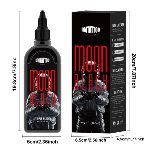 Imagen 2 del producto Tinta de tatuaje negra Triple DM, tinta de tatuaje negra de 9,5 oz, suministros de pigmento de 280ml, tinta de tatuaje Premium negra de larga duración