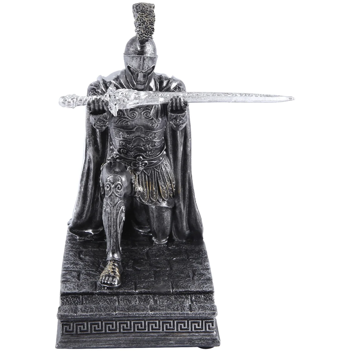 

Knight Pen Holder with Helmet Statue Pen Holder Armor Roman Knight with Magnetic Pen Holder Phone Stand Iron Color