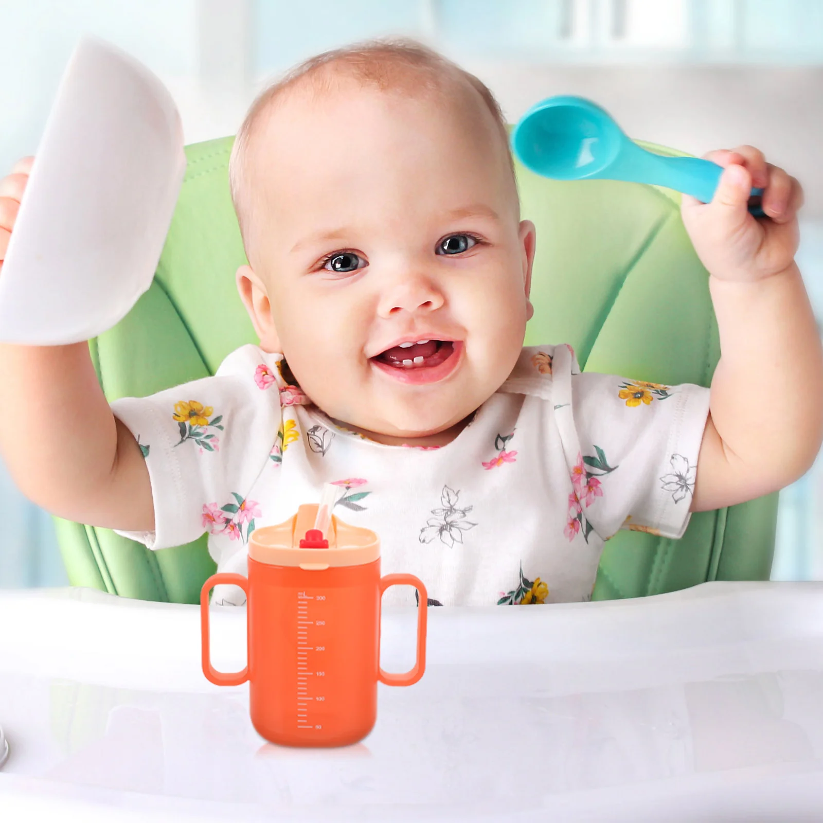 

Kids Straw Drinking Cup Double Handle Toddler Training Mug with Scale Leak Proof Baby Water Cup Toddler Straw Cups