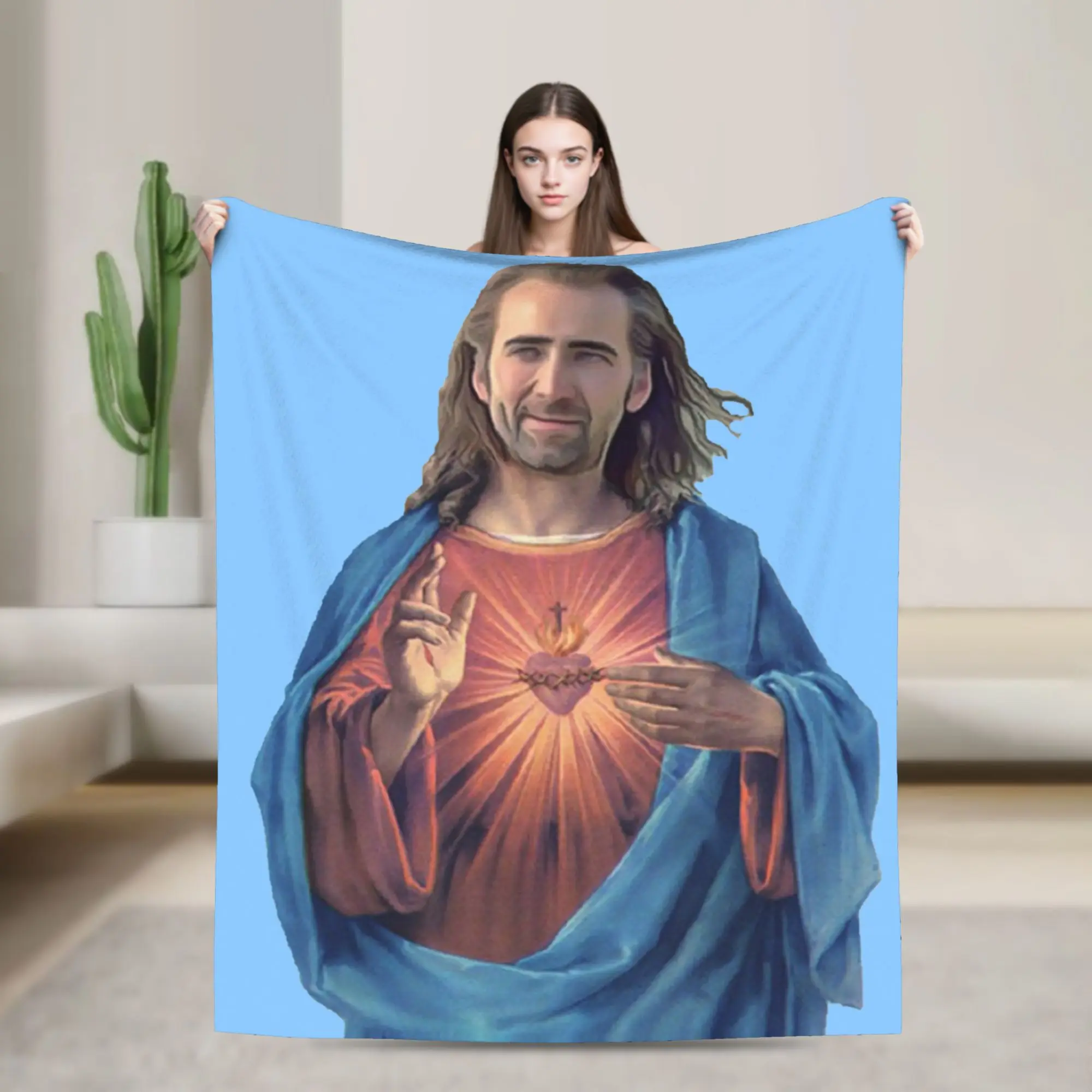 Nicolas Cage is Jesus Blanket Flannel All Season   Multifunction Ultra-Soft Throw Blanket for Home Couch Plush Thin Quilt