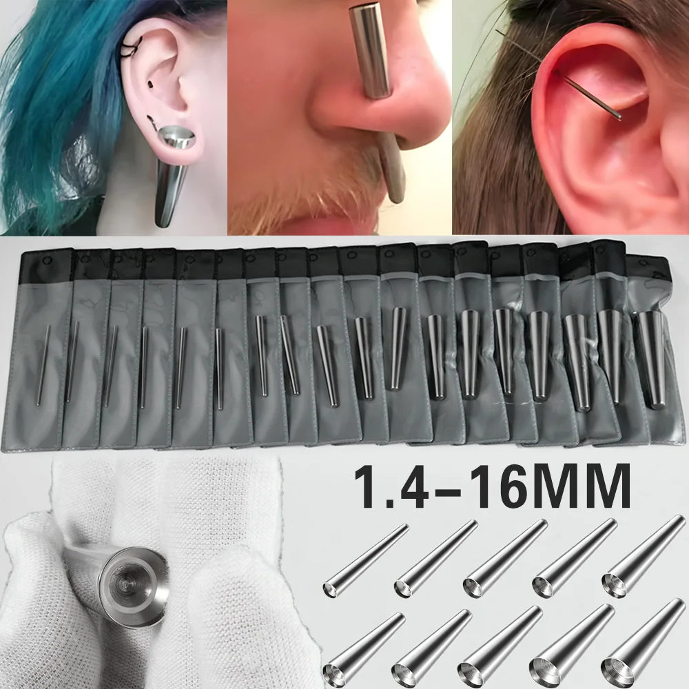 12-1PCS 316L Stainless Steel Concave Taper Expander Stretching Ear Taper Professional Insertion Pins Body Piercing Jewelry
