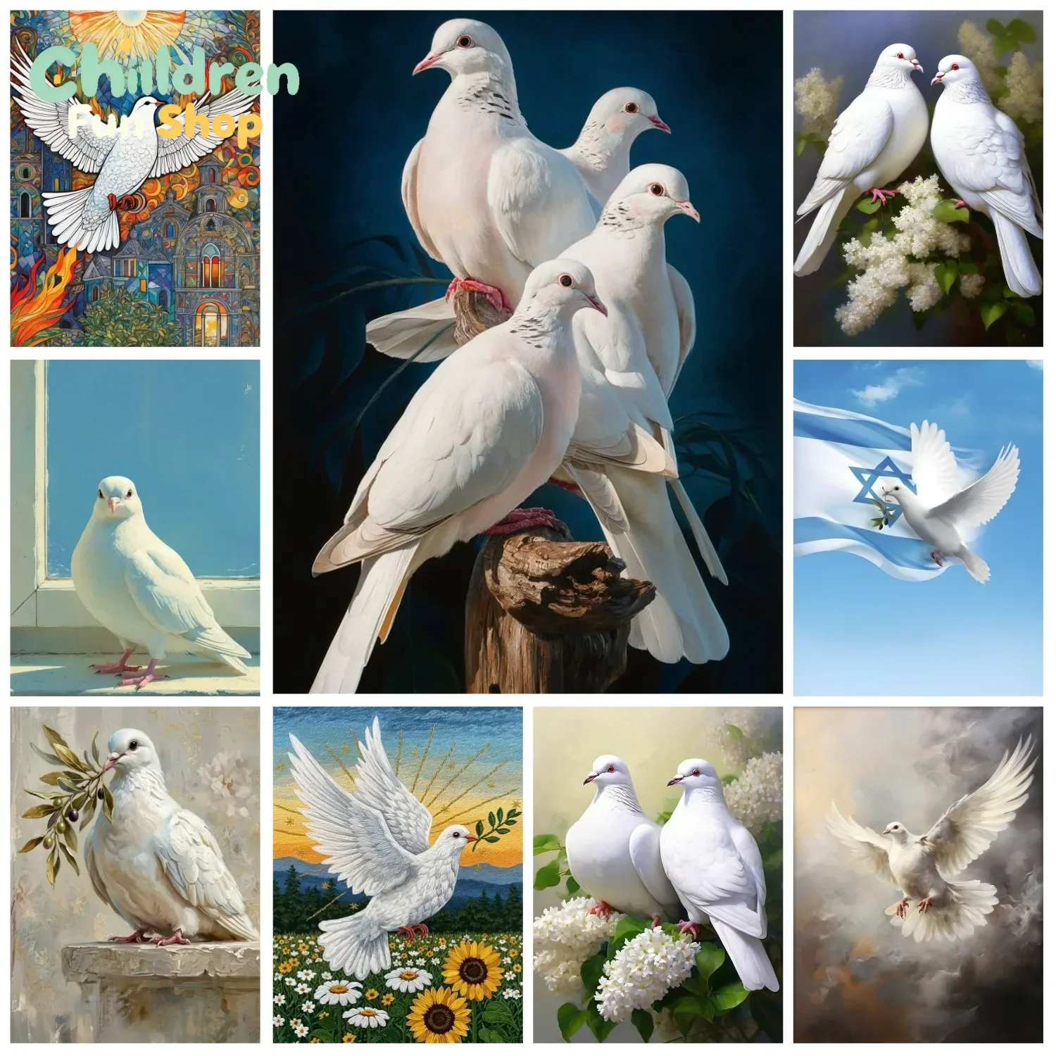 Animal Frameless Diamond Painting Dove Of Peace And Olive Branch Portraits Cross-Stitch Room Home Decor Fun Diy Mosaic Paintin